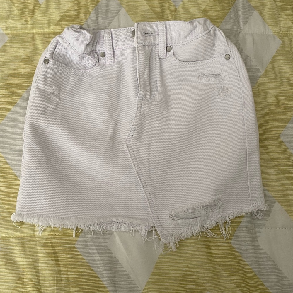 Joe's Girls White Denim Distressed Raw Hem Skirt